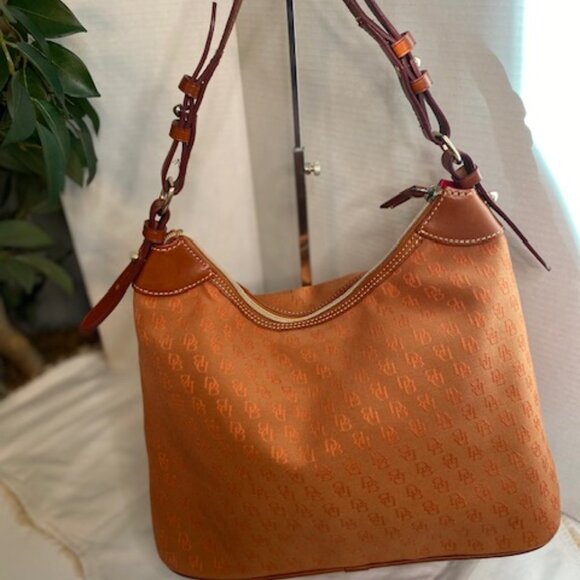 Dooney & Bourke Madison Logo Coated Cotton Satchel Handbag Purse In Amber - Picture 7 of 13